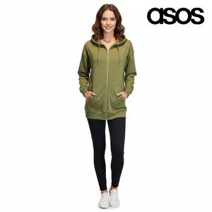 ASOS Design Zip Up Hoodie NWOT Olive Green Size 12